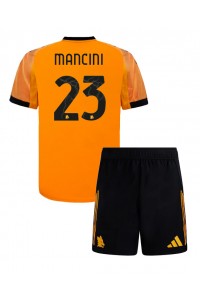 AS Roma Gianluca Mancini #23 Jalkapallovaatteet Lasten Vieraspeliasu 2025-26 Lyhythihainen (+ Lyhyet housut)